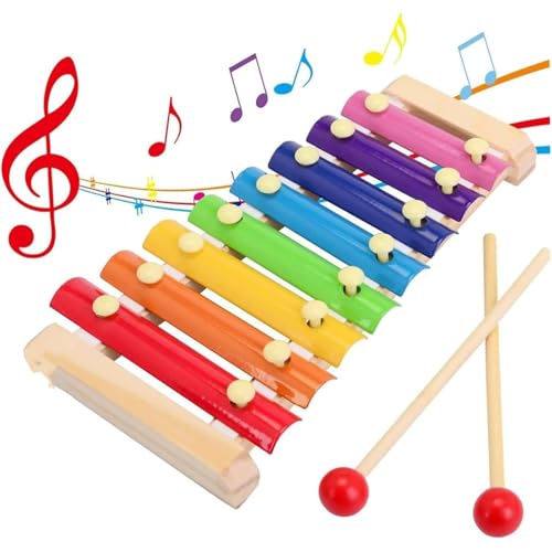 8 Tone Wooden Xylophone for Kids Toddlers Baby Xylophone Glockenspiel with 2 Mallets. Safe Durable Xylophone for 1 Year Old & Up. Fun Kids Musical Instruments