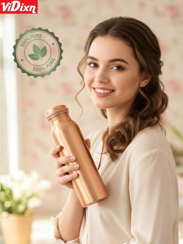 Image of 100% Pure Copper Water Bottle 950ml - Ayurvedic Leak-Proof Copper Bottle for Drinking Water - Handcrafted Mandala Design - BPA-Free & Eco-Friendly - Improves Immunity & Digestion (Copper Plain)
