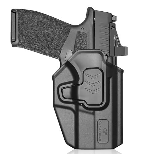 GUN & FLOWER OWB Holster for Springfield Hellcat Pro, Hellcat/OSP, Hellcat RDP - Fits Red Dot/Optics, Level II Index Finger Release Holster, Adj. Retention, 360° Adjustable Paddle, Right Hand