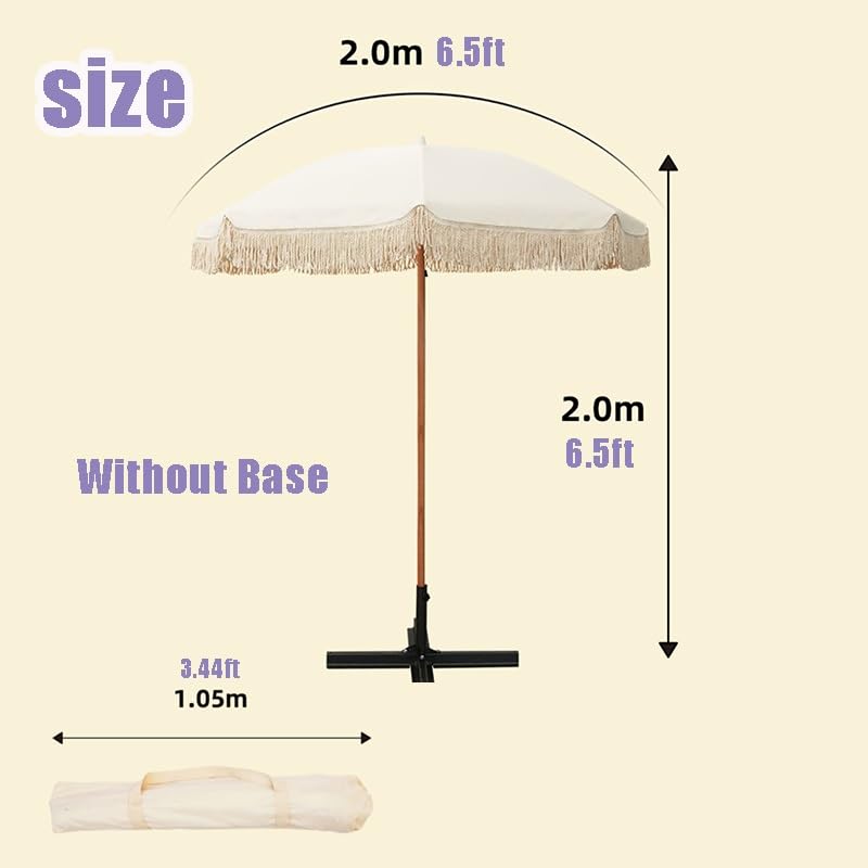 Ombrellone da esterno con nappe, 2 m, elegante ombrellone da spiaggia e piscina per giardino, cortile ed eventi, elegante baldacchino bianco per la massima ombra
