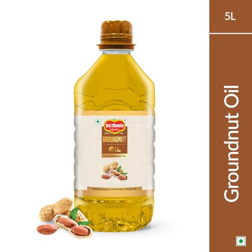 Image of Del Monte Cold Pressed Groundnut (Peanut) Oil 5L,Kolhu /Kacchi Ghani /Mara Chekku /Ganuga|100% Pure & Unrefined|Nutty Flavour & Aroma|Good For Heart Health (Pack of 3)
