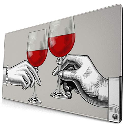 Gaming Mauspad 750x400x3mm Glashände Mann Frau Schwarzes Klirren Brille Rotes Essen Trinken Wein Vintage Toast Holding Bar Retro Menschen