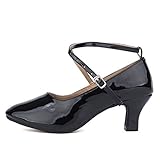 JUODVMP Closed Toe Low Heel Latin Dance Shoes Ankle Strap Ballroom Dance Shoes Character Heels...