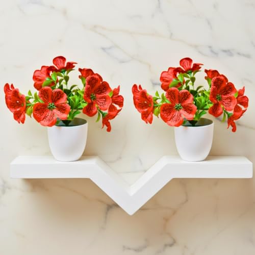 Image of fancymart Artificial Real Touch Flower Plant with Pot (Pack of 2), 16 cm Height, Decorative Faux Floral Plant for Home, Office, Living Room, Bedroom, Table & Shelf Decor