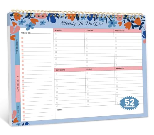 Weekly To Do List Notepad with 52 Undated Sheets（8.5"×11"）- Undated Weekly Planner Notepad for Office Desk Accessories and Supplies - Frosted Coral