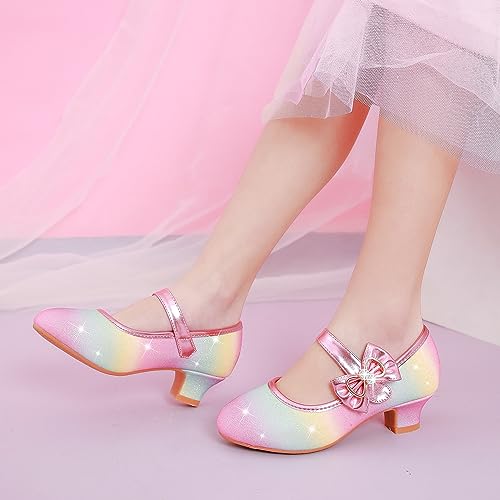 Dufannie Rainbow Shoes For Girls Flower Girl Shoes Toddler Dress Shoes Kids High Heels Elsa Shoes Girls Flats Unicorn Shoes Wedding Party(3303Shimmerrainbow 13) #TOP2
