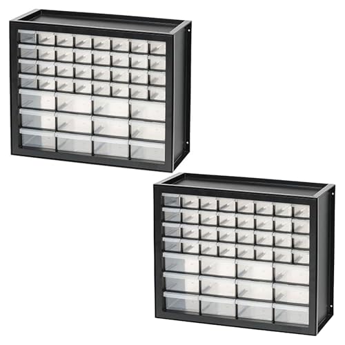 IRIS USA 2 Pack Screw Tool Organizer Small Parts Cabinet, 44-Drawer, Electronics Hardware Nuts and Bolts Plastic Storage Drawers Garage Storage, Black