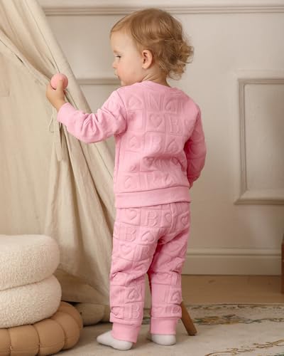 Jecson Toddler Baby Girl Clothes: Soft Warm Outfits Set Quilted Heart Sweatshirt & Pants Cute Fall Winter Home Out 2Pcs 3M-4T4
