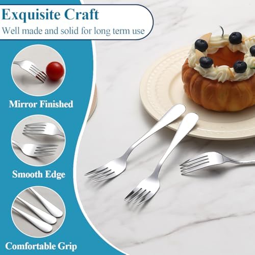 Cake Forks Set of 12, Berglander Stainless Steel 14cm Dessert Fork for Cocktail, Dessert, Cake, Tea, Fruit, Cheese, Appetizer Small Forks for Party, Hotel, Restaurant, Cafes Dishwasher Safe - 2