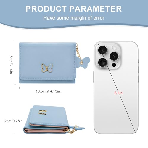 YAMEIZE Cute Wallet for Women Small Butterfly Pu Leather Credit Card Holder with ID Window for Ladies Girls (Blue)3
