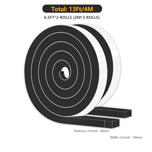 Image of Door Weather Stripping,for Door and Window,3 /4 in x 3 /4 in x 13Ft | Door Seal,Soundproof,Cold Insulation,Foam Insulation Tape for Door, Front Door Frame, Windows,Sliding Door,Black