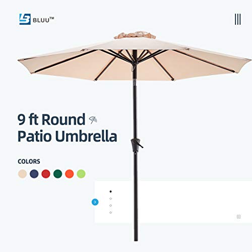 Bluu Patio Umbrella 9 Ft Outdoor Table Market Umbrellas with Push Button Tilt
