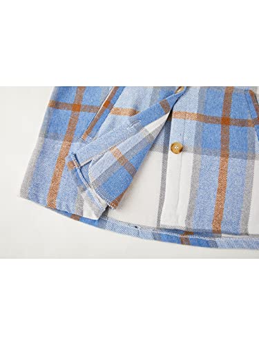 Image of Girls Cute Flannel Plaid Button Down Top with Pockets Long Sleeve Hooded Jacket