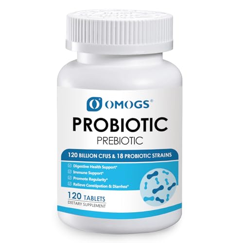 OMOGS Probiotics 120 Billion CFUs 18 Strains,with 3 Organic Prebiotics & Vitamin C,Nutritional...