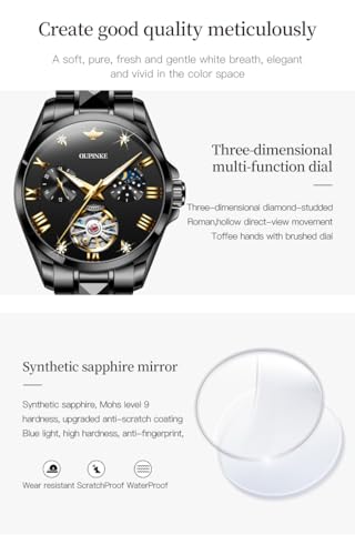 Image of OUPINKE Automatic Watch for Women Self-Winding Luxury Original Ladies Watch | Skeleton Mechanical Diamond Gold /Black /Sliver 24 Hours Gift Wrist Watches