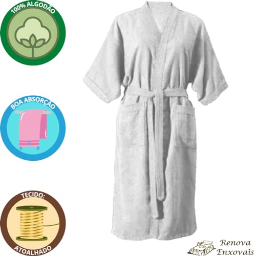 Roupão de Banho Atoalhado 100% Algodão Feminino ou Masculino Adulto - Tamanho P, M, G e GG - p/Pisci