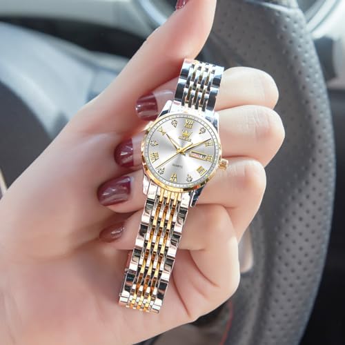 Image of OLEVS Watches for Women Diamond Luxury Waterproof Stainless Steel Day Date Dainty Analog Quartz Womens Watches for Small Wrists A Thoughtful Gift for Mother's Day,Birthdays or Anniversaries