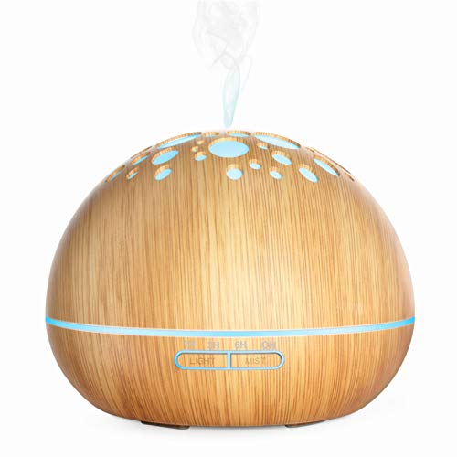 Wood Grain Aroma Diffuser Essential Oil Diffuser, 350ml Ultrasonic Humidifier with 2 Cool Mist Mode & 14 Changing Colors Light for Yoga, Room, Office