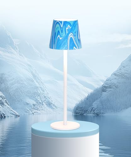 Faithorse Lámpara de mesa inalámbrica recargable, regulable, lámpara de mesa LED con batería IP54, resistente al agua, lámpara táctil con 3 modos de color, lámpara recargable para dormitorio (azul