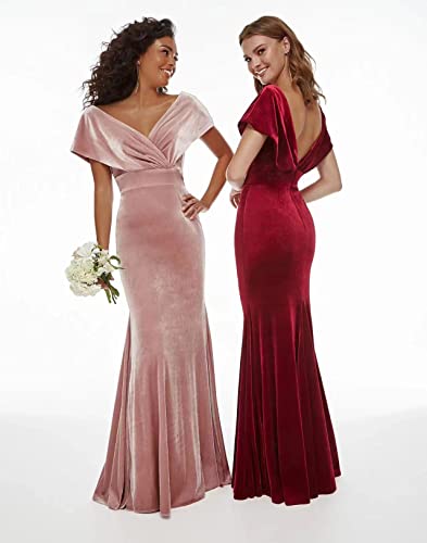 Women's Velvet Bridesmaid Dress Long V Neck Warp Prom Dress Mermaid Wedding Guest Gowns3