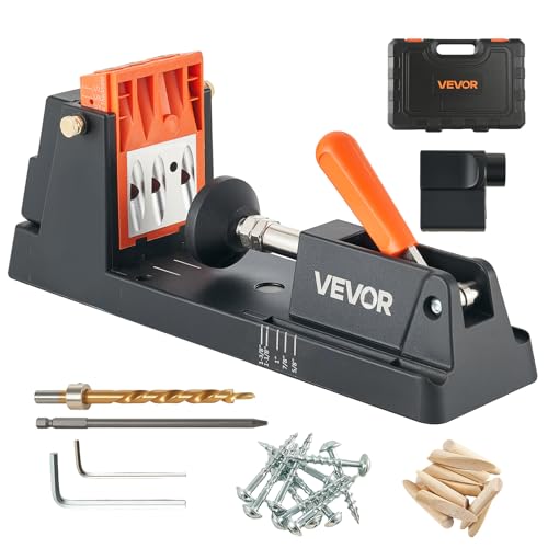 VEVOR Pocket Hole Jig 12 7 bis 38 1mm Schrägloch Positionierer Taschenlochbohrlehren-Set mit Staubabsaugungsadapter Abnehmbarem Führungsblock Bohrer Anschlagring für Holzbearbeitung