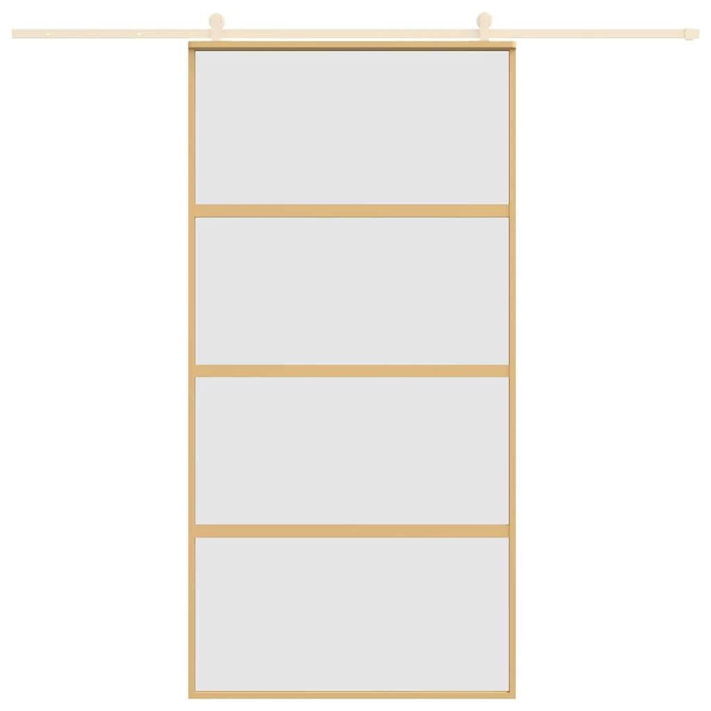 Drzwi przesuwne Golden 102,5 x 205 cm, matowe szkło ESG z aluminiową ramą, skrzydło drzwi wejściowych, drzwi wejściowych i drzwi przednich, łącznie z futryną drzwi, ościeżnicą i uszczelką