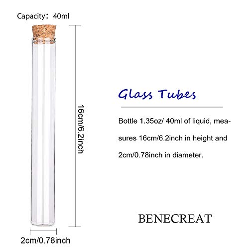 Image of BENECREAT 15 Pack 40ml Glass Tubes Transparent Decoration Bottles with Cork Stoppers for Arts, Crafts and Other Small Projects