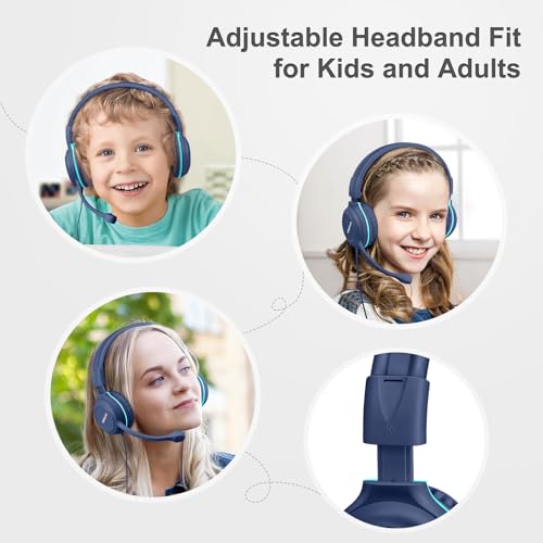 Image of SIMOLIO Wired Headphones for School with Microphone, Stereo Kids Headphone with Flexible Swivel Boom Mic for Student K12 & Teacher & E-Learning, 3 Levels Volume Limiter Gaming Headsets for Boys, Girls