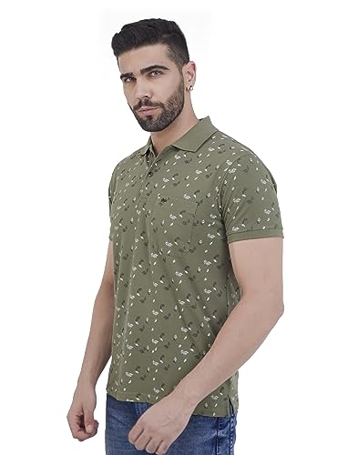 Image of PRORIDERS Half Sleeve Cotton Blend Regular Fit Men's Polo with Snap Button and Floral Print for Casual wear T-Shirt