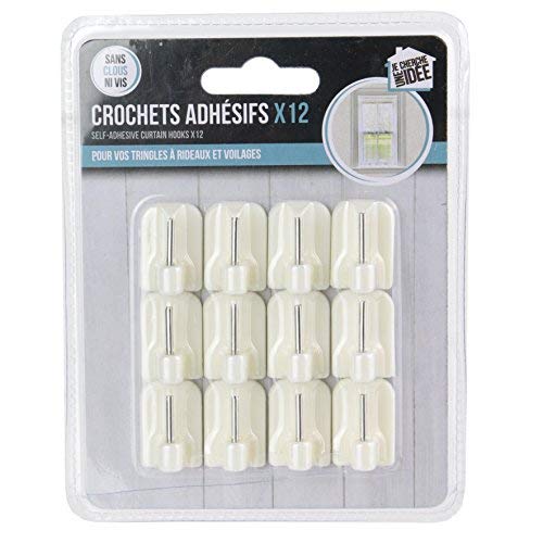 Je Cherche Une IDEE - DI8622 - Lot de 12 Crochet Auto Adhesif Autocollants pour Tringle A Rideau