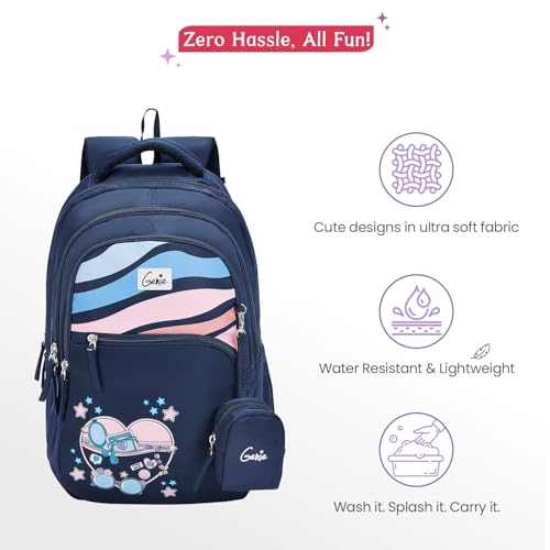 Image of Genie Backpack for Girls Laptop Sleeve, Three Compartments and Organiser with Padded Shoulders |Best for Books,Stationery,Lunch Box & Essentials