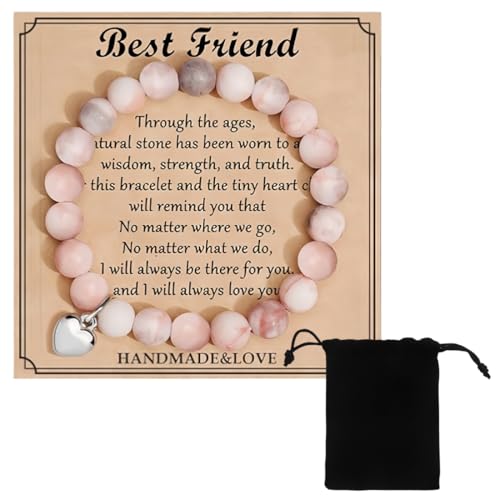 JEYORZY Pulsera De Cristal De Cuarzo Rosa, Pulseras De Piedra Para Mujer, Cadena...