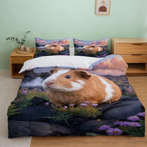 Funda Nórdica con Cobaya Ultra Suave Microfibre Juego De Ropa De Cama Roca Volcánica con Fundas De Almohada para Niños, Adolescentes Y Adultos Single（140x200cm）