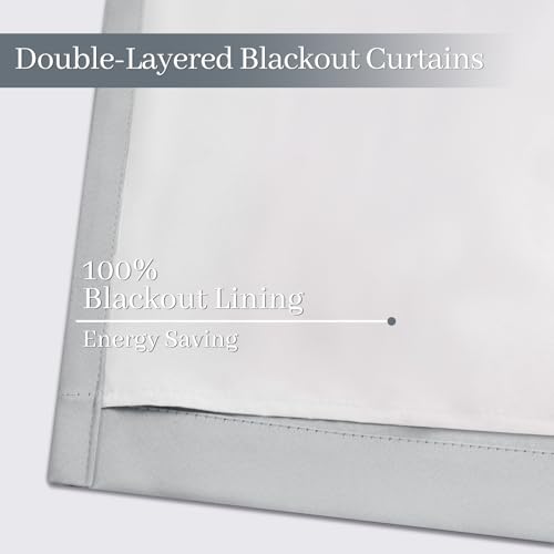 Yakamok Light Grey Room Darkening 100% Blackout Curtains Grommet Extra Wide Window Treatment with 2 Thick Layers-Grey Thermal Insulated Drape 1 Panel for Living Room Patio Door 100 by 84 Inches Length