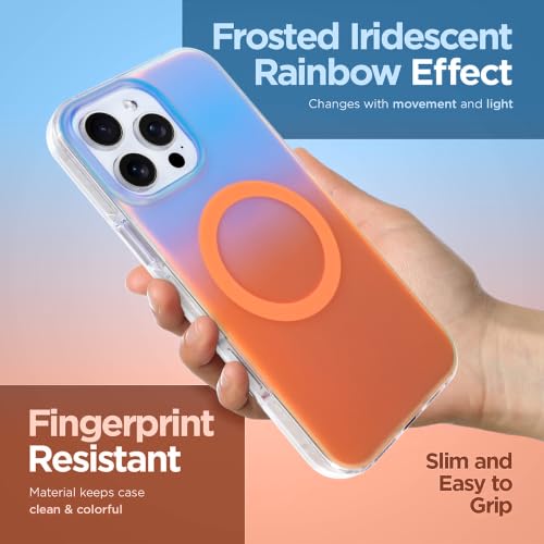 Image of Magnetic Case for iPhone 16 Pro Max [Compatible with Magsafe] | [Anti-Yellowing] [1 Screen Protector] Cute Fashion Iridescent Case for iPhone 16 Pro Max 6.9 inch 2024, Blue Orange