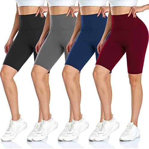 DHSO 4 Pack Biker Shorts for Women-8″ High Waist Soft Summer Womens Shorts Spandex Workout Shorts for Running Athletics