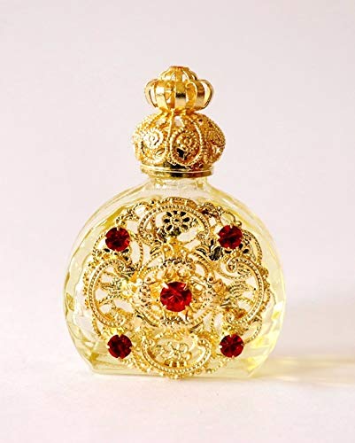 Flacons Parfum de Luxe. Un Savoir Faire Artisanal de Plus de 150 ans. Verre JAUNE CLAIR. Huile Essentielle, parfum, eau bénite.. Filigrane métal dorée Haute qualité. H 61mm. Vol 6 ml.