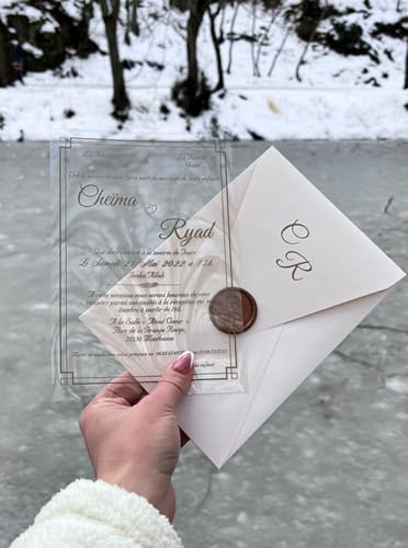 50PCS Acrylic Wedding Invitation, Personalized Clear Invitations, Sweet 16 & Quinceanera Invitations, Custom Acrylic Invitations