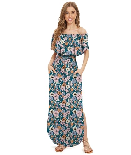 Image of LILBETTER Womens Off The Shoulder Ruffle Party Dresses Side Split Beach Maxi Dress