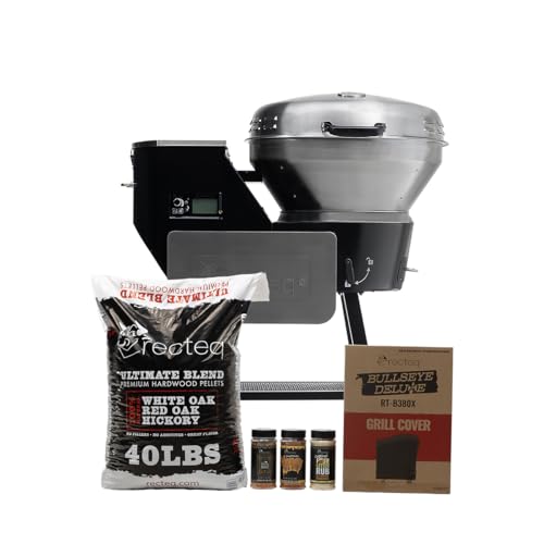 recteq Pellet Grill RT-B380X Bullseye Deluxe + Grilling Basics Bundle, WiFi Enabled Electric Pellet Smoker Grill, Wood Pellets, BBQ Outdoor, Smoke, Sear, and More