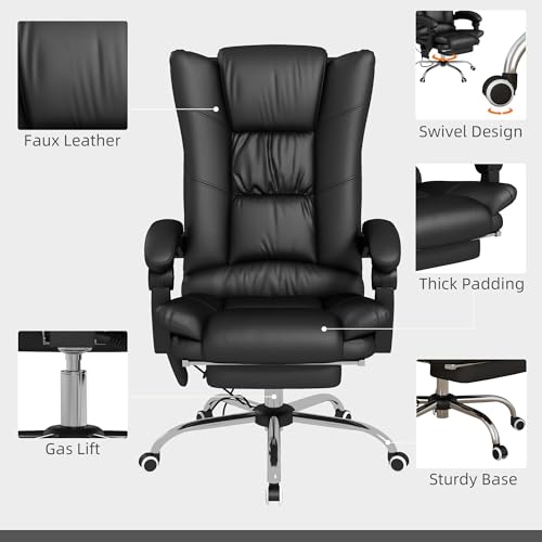 Vinsetto Executive Massage Office Chair with 4 Vibration and Heat, 3 Modes, PU Leather Swivel Chair with Adjustable Height, Reclining Back, and Footrest, Black