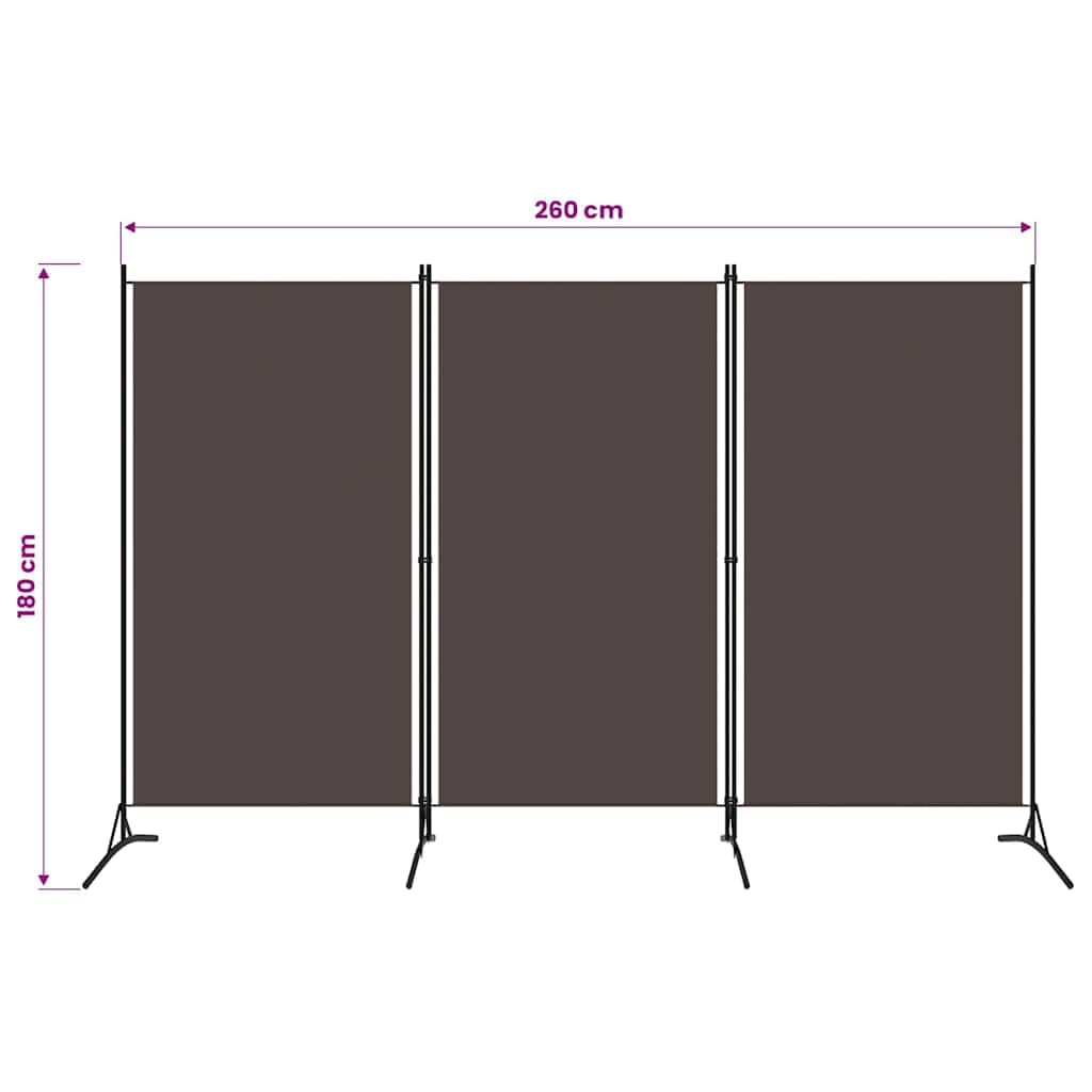 Paravent marron 260 x 180 cm avec 3 éléments, pliable, autonome, brise-vue, cloison de séparation, idéal pour chambre à coucher, salon, bureau, balcon et jardin