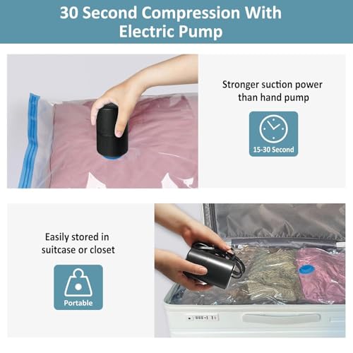 Image of Vacuum Storage Bags with Electric Pump, 10 Pack Jumbo, Space Saver Bags with Pump, Storage Vacuum Sealed Bags for Clothes, Comforters, Blankets, Bedding