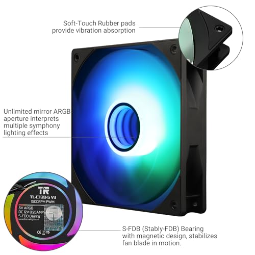 Image of Thermalright TL-C12B-S V3 CPU Fan 120mm Case Cooler Fan ARGB, 4pin PWM Connector Silent Computer Fan with S-FDB Bearing,Desktop Cooling Fan has ARGB Mirror Light Effect (3-Pack Fans)