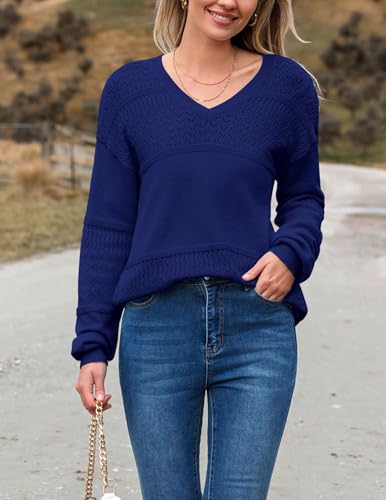 Image of Zeagoo Womens 2026 Fall Sweaters Casual Long Sleeve Ribbed Knit Pullover V Neck Lightweight Crochet Pullover Sweater Top