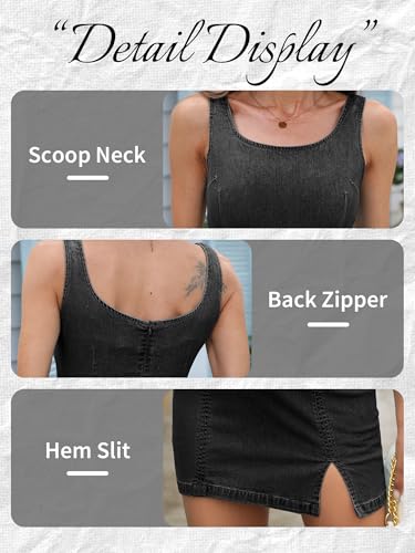 Image of ELLEVEN Slim Fit Denim Mini Dress for Women 2025 - Sexy Sleeveless Summer Dress with Hem Slit