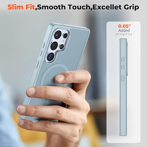 Image of SUPFINE Magnetic for Samsung Galaxy S25 Ultra Case with Screen Protector, (Built-in Magnets) (Military Grade Drop Protection) Slim Translucent Shockproof Phone Case,Sliver Blue