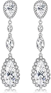 Kakonia White Gold Plated Wedding Dangle Earrings for Brides Birdesmaid Crystal Cubic Zirconia Long Drop Bridal Earrings for Women Prom