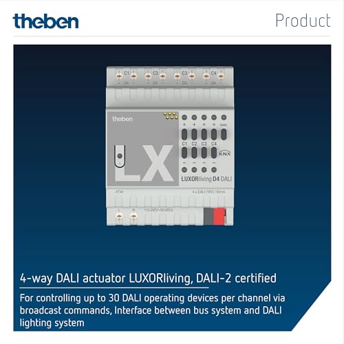Theben 4800300 I LUXORliving D4 DALI I 4-fach DALI-Aktor I Bis zu 30 DALI Betriebsgeräte pro Kanal I DALI-2 I Für KNX Smart-Home System LUXORliving