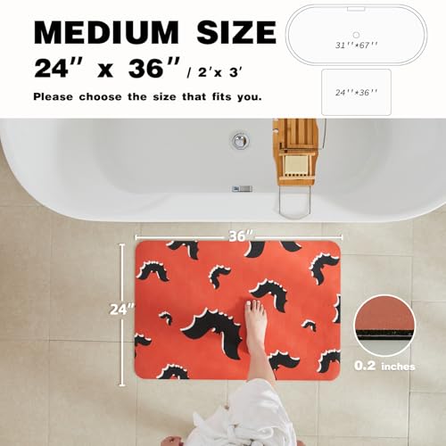 Halloween Bath Mat, Thin Halloween Bathroom Rug Non Slip Quick Dry Bat Bath Mat Fits Under Door Thin Floor Mat Halloween Decor, 24''x36'', Gothic Bats Orange